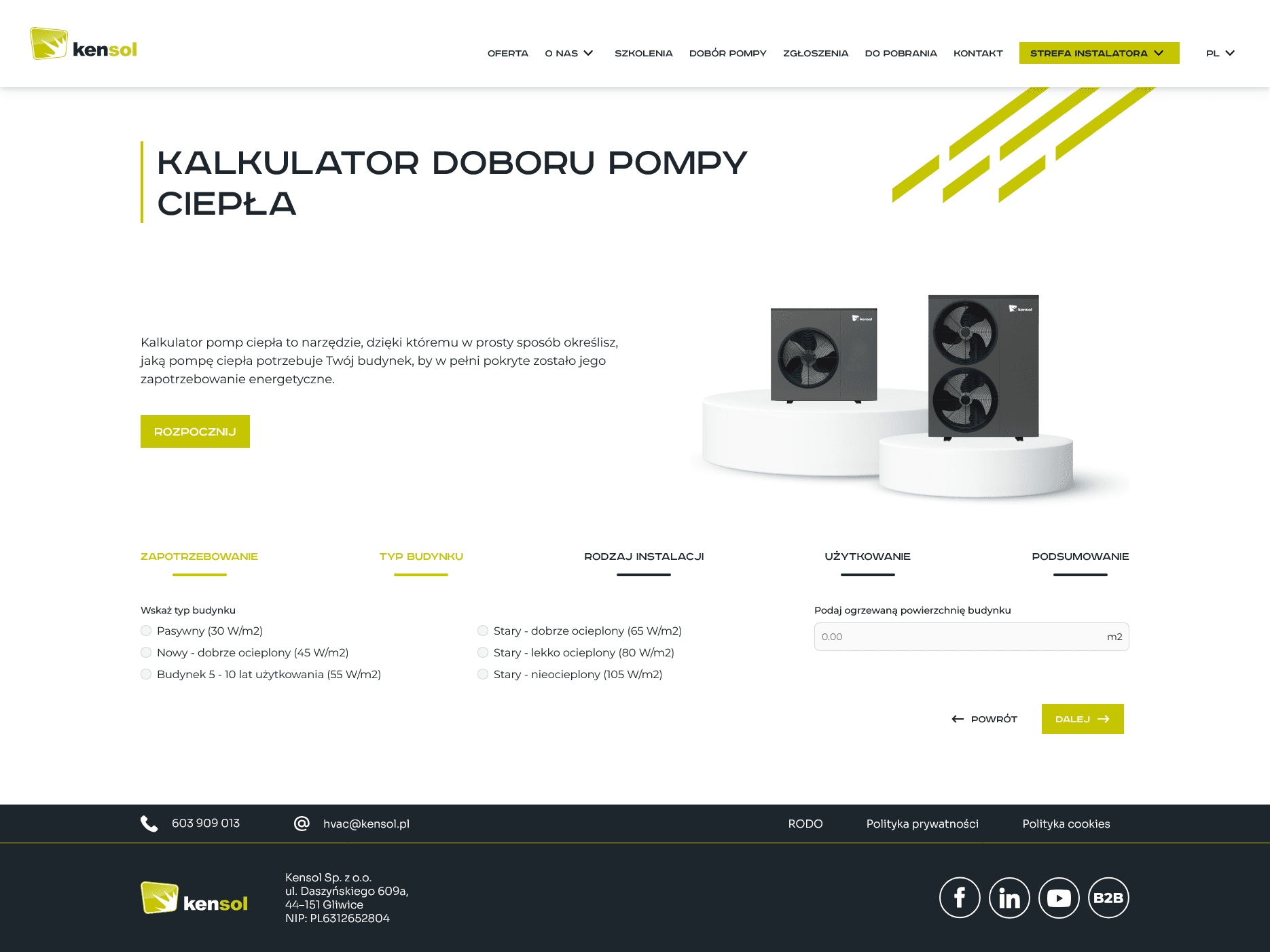 Konfigurator Pomp Ciepła — Zakres